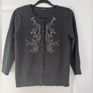 Cable & Gauge Dark Gray Cardigan with White Embellishmentse